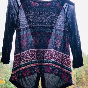 Boho open back top 3/4 sleeve